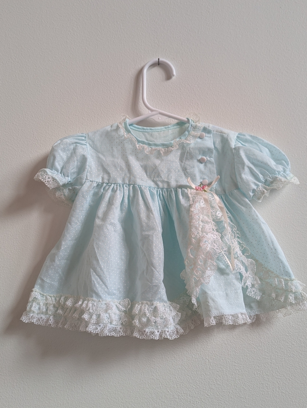 Vtg 90s The Cutest One Dress 12m Baby Girls Mint Polka Dot Lace Frilly